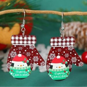 NWT - Glitter Winter Mitten with Penguin in Sweater Acrylic  Dangle Earrings